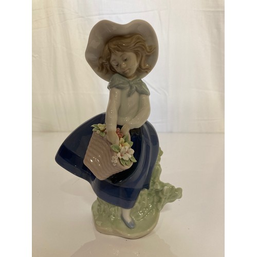 62 - Four Lladro figurines Jolie 5210 with Parasol, Pretty Picking 5222. Girl with Lilies, and a shy Geis... 