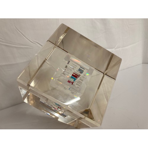 15 - Glass sculpture coloured glass elements within a clear glass composition of cubes within a cube, 5 i... 