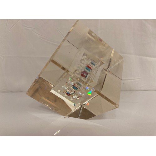 15 - Glass sculpture coloured glass elements within a clear glass composition of cubes within a cube, 5 i... 