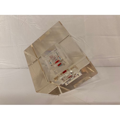 15 - Glass sculpture coloured glass elements within a clear glass composition of cubes within a cube, 5 i... 