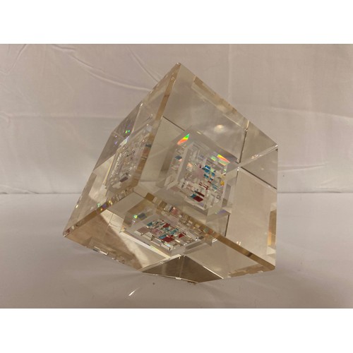 15 - Glass sculpture coloured glass elements within a clear glass composition of cubes within a cube, 5 i... 