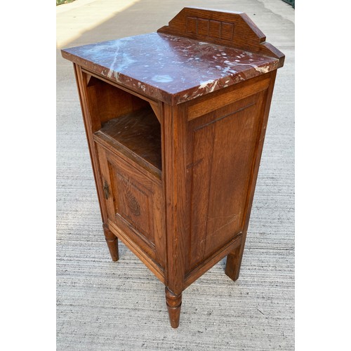 32 - French mid century furniture, marble topped bedroom cabinet, cupboard has a marble line with open st... 
