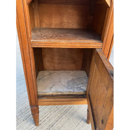 32 - French mid century furniture, marble topped bedroom cabinet, cupboard has a marble line with open st... 