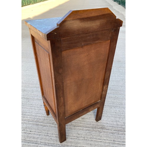 32 - French mid century furniture, marble topped bedroom cabinet, cupboard has a marble line with open st... 