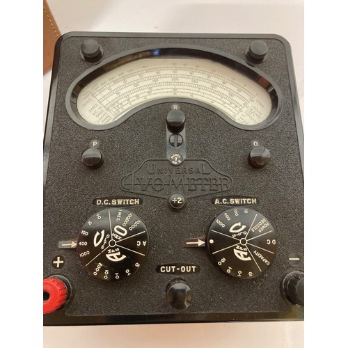 52 - Automoblila tools, a bakelite cased Avo meter in a leather carry case 8 inches x 5 inches x 9 inches... 
