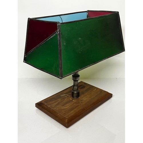 38 - Motoring themed table lamp, stained glass shade features a Le mans Bentley racing car, the lamp stem... 