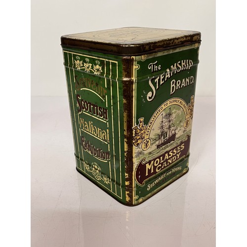 375 - Antique sweet storage tin, advertising the Scottish National Exhibition of 1908 a lithographic print... 