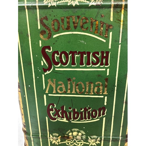 375 - Antique sweet storage tin, advertising the Scottish National Exhibition of 1908 a lithographic print... 