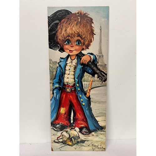 162 - Mid century tourist art, from a series of cute large eyed children set in French scenes, this period... 