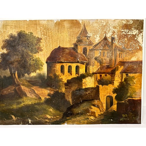 166 - C19th painting of a rural church and village scene 

This lot is available for in-house shipping