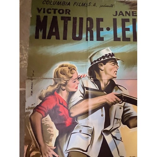 186 - Large movie poster, 1956 film Safari with Victor Mature and Janet Leigh, 157 cm x 116 cm

This lot i... 