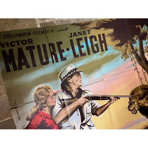 186 - Large movie poster, 1956 film Safari with Victor Mature and Janet Leigh, 157 cm x 116 cm

This lot i... 