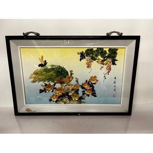 216 - Mid Century Art, Chinese resturant artwork. A composite still life of birds and flowers  32 inches w... 