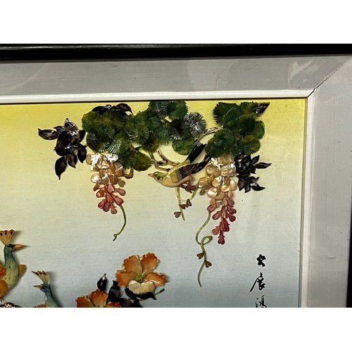 216 - Mid Century Art, Chinese resturant artwork. A composite still life of birds and flowers  32 inches w... 