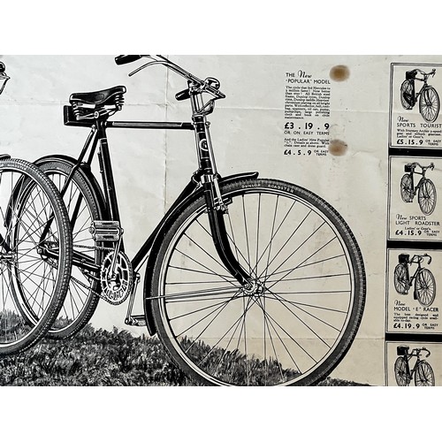 218 - Promotional advertising, cycling ephemera, Hercules bicycle showroom poster dated 1934, 61 cm x 43 c... 