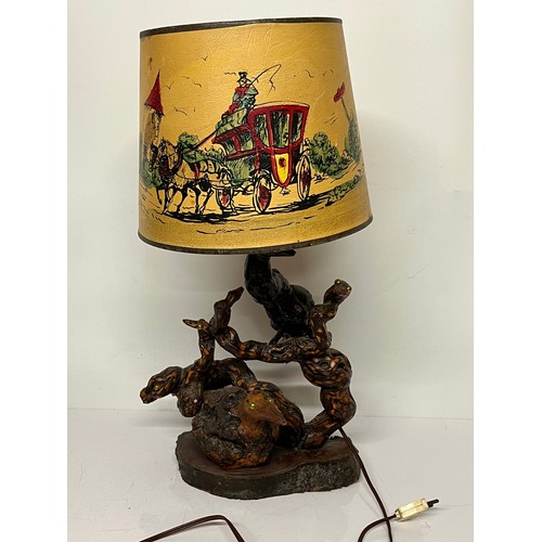 56 - French folk art table lamp, local Burgundy crafts made from old grape vines, the base has snakes and... 