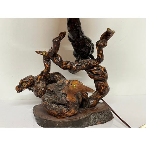 56 - French folk art table lamp, local Burgundy crafts made from old grape vines, the base has snakes and... 