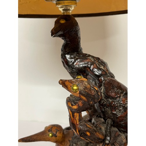 56 - French folk art table lamp, local Burgundy crafts made from old grape vines, the base has snakes and... 