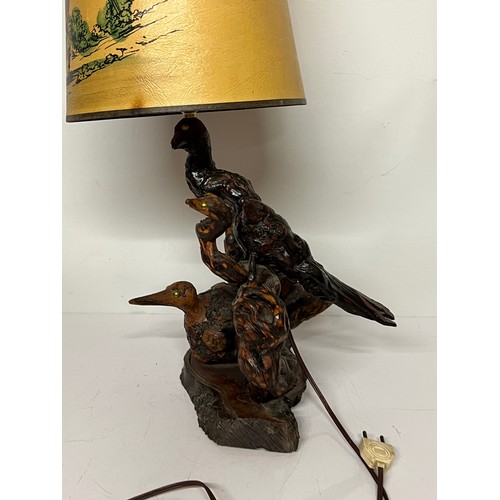 56 - French folk art table lamp, local Burgundy crafts made from old grape vines, the base has snakes and... 