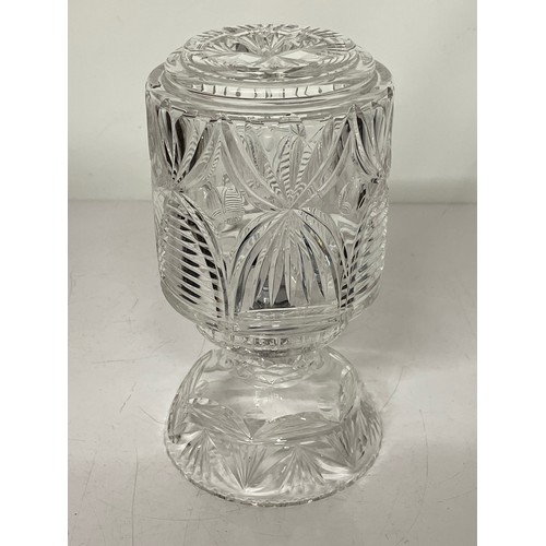 57 - Decorative clear glass table lamp and glass shade. 11 inches high 6 inches in diameter.

This lot is... 