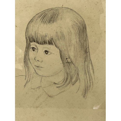 236 - Framed study of a girl by David Kindersley, mounted in a large leather table top frame 16 inches x 1... 