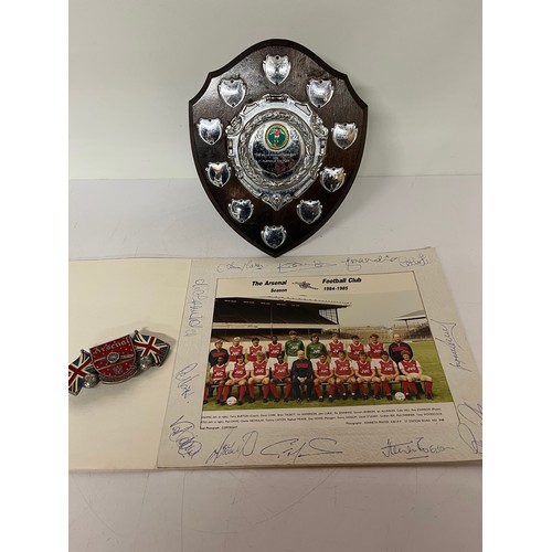 243 - Autographed team photograph of the 1984 – 85 Arsenal Football Club and a shield shaped 1970’s footba... 