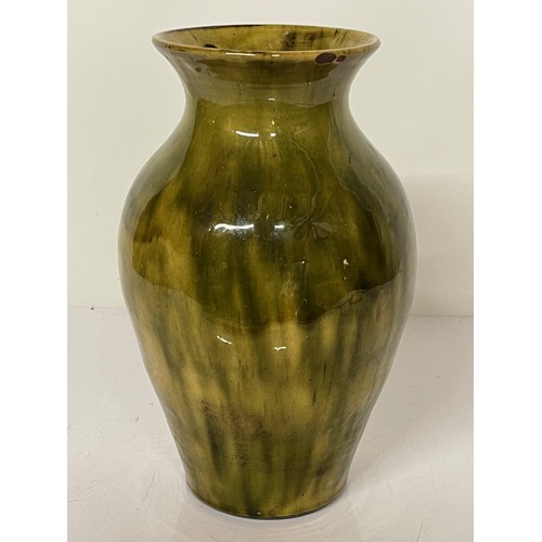 250 - Art pottery vase with stunning smoked green glazed outer, swirl S mark to the base. Approx. 12 inche... 