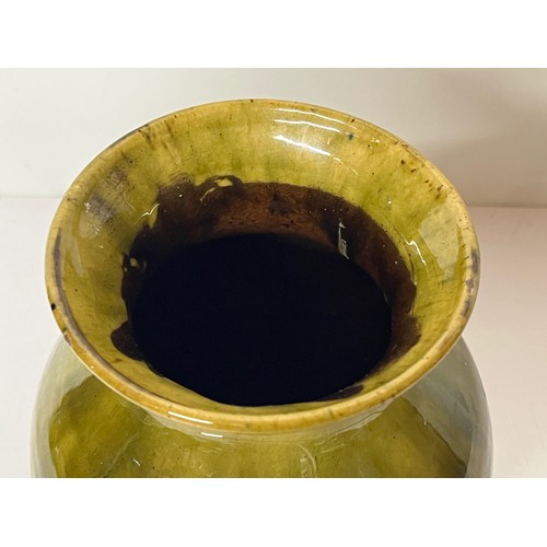 250 - Art pottery vase with stunning smoked green glazed outer, swirl S mark to the base. Approx. 12 inche... 