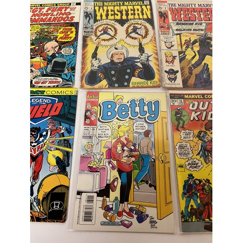 258 - Box of mixed Super heroes comics, Western, Sgt Fury, Kid Colt, Legend of the Shield etc. 42 in all

... 