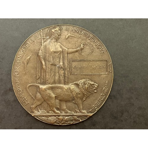 267 - Militaria, WWI memorial plaque Grendier Guardsman Charles Moisey/

This lot is available for in-hous... 