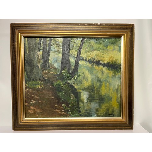 280 - Large oil on canvas Peak District scene titled Lathkill Dale by Cheshire artist Ian Grant, 39 inches... 