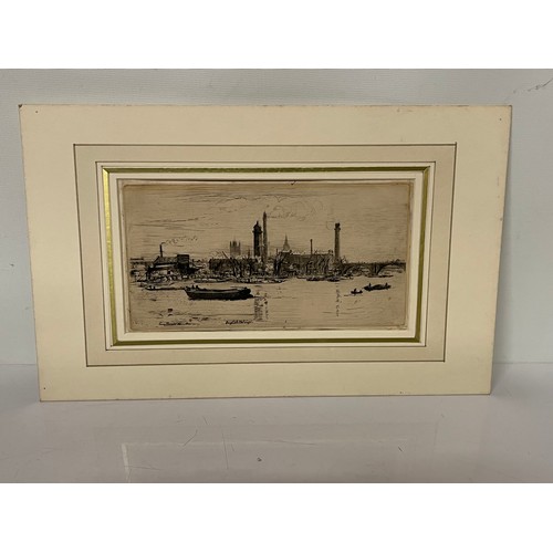 295 - Unframed British etching of a Riverside scene in London.

This lot is available for in-house shippin... 