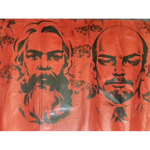 307 - 1970’s Soviet ephemera, a Russian Communist propaganda poster showing Marx and Lenin. 113 cm x 74 cm... 