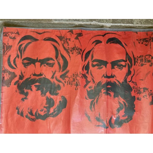 307 - 1970’s Soviet ephemera, a Russian Communist propaganda poster showing Marx and Lenin. 113 cm x 74 cm... 