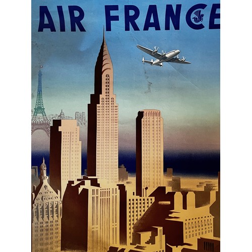 315 - Aviation ephemera, Air France advertising poster promoting air travel to USA dated 1950. 100cm x 62 ... 