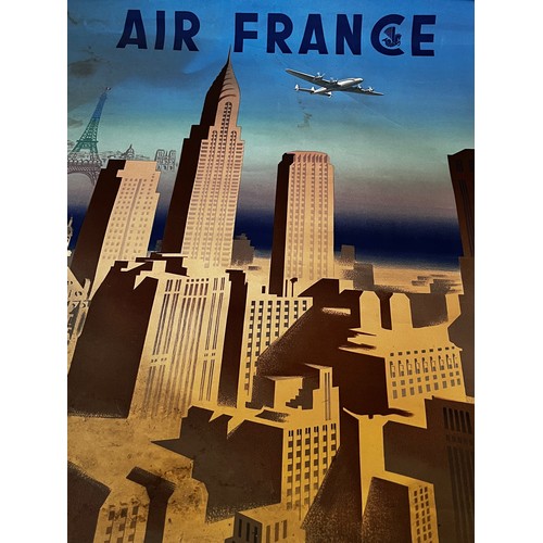 315 - Aviation ephemera, Air France advertising poster promoting air travel to USA dated 1950. 100cm x 62 ... 