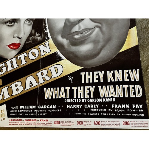 322 - Promotional advertising poster wartime film They Knew What They Wanted. 55 cm x 42 cm.


This lot is... 