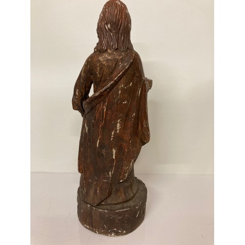 329 - C19th religious carved wooden figures of a man and a boy with painted jesso surface finish. 20 inche... 