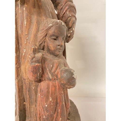 329 - C19th religious carved wooden figures of a man and a boy with painted jesso surface finish. 20 inche... 