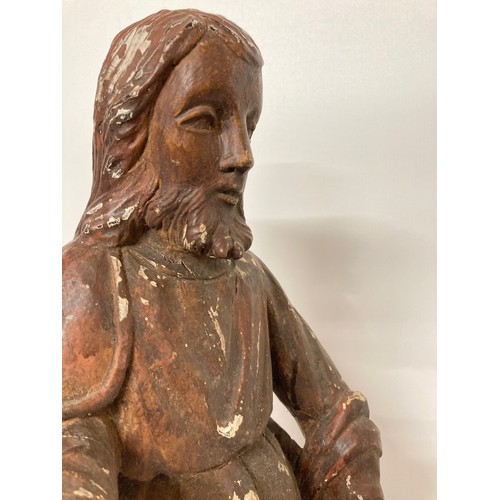 329 - C19th religious carved wooden figures of a man and a boy with painted jesso surface finish. 20 inche... 