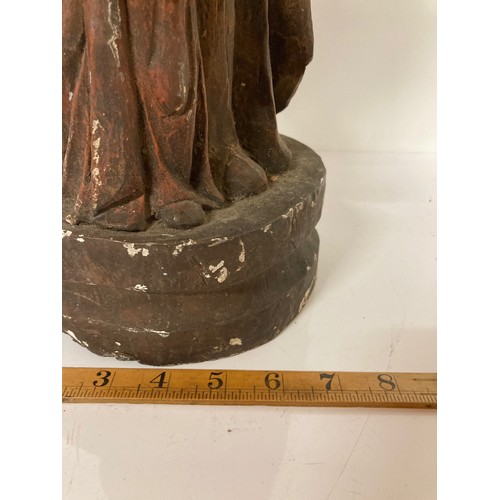 329 - C19th religious carved wooden figures of a man and a boy with painted jesso surface finish. 20 inche... 