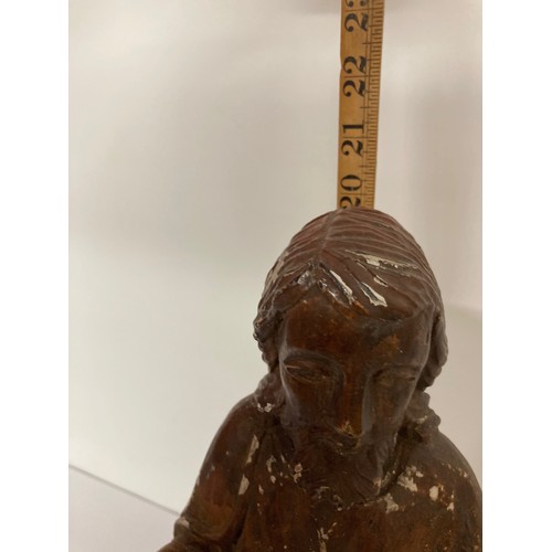 329 - C19th religious carved wooden figures of a man and a boy with painted jesso surface finish. 20 inche... 