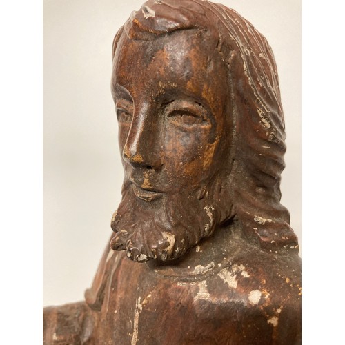 329 - C19th religious carved wooden figures of a man and a boy with painted jesso surface finish. 20 inche... 