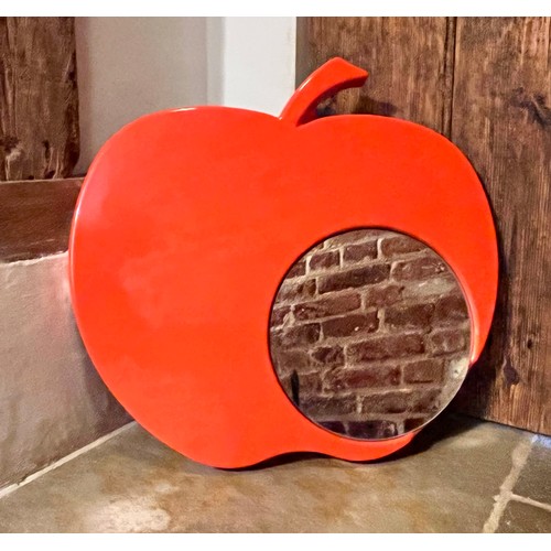 1 - Mid century designer Pop Art 70’s wall mirror in an apple shaped frame, Parisien makers stamp to rea... 