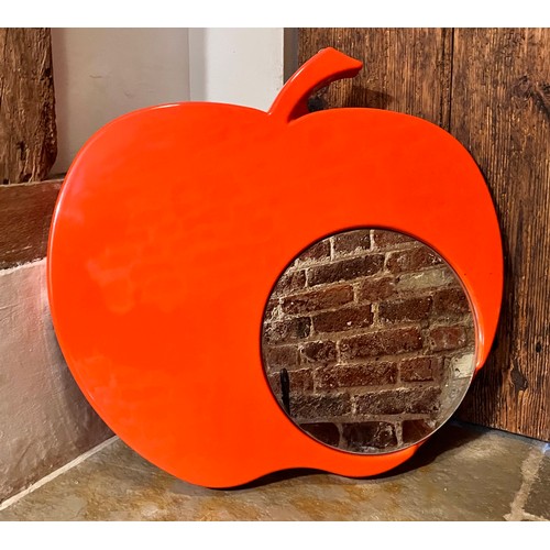 1 - Mid century designer Pop Art 70’s wall mirror in an apple shaped frame, Parisien makers stamp to rea... 