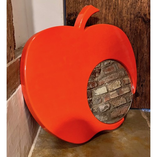 1 - Mid century designer Pop Art 70’s wall mirror in an apple shaped frame, Parisien makers stamp to rea... 