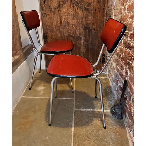 14 - Mid century designer furniture, a pair of chrome framed chairs with upholstered seats and backs.

Th... 