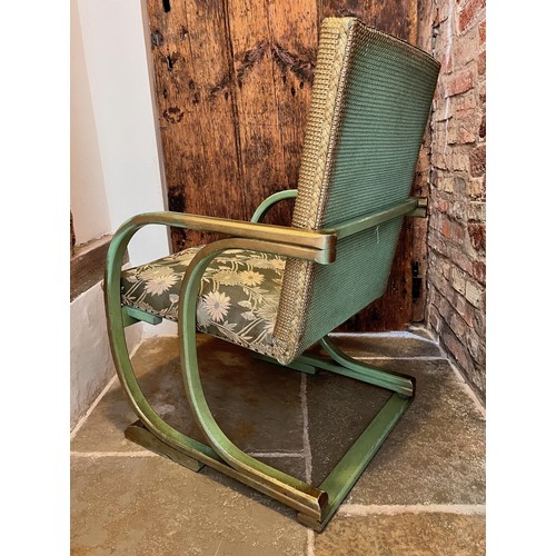 15 - Art Deco era furniture, Lloyd loom style woven chair with a sprung and upholstered seat section. Ver... 