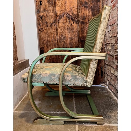 15 - Art Deco era furniture, Lloyd loom style woven chair with a sprung and upholstered seat section. Ver... 