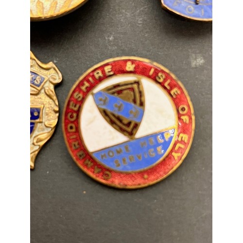 119 - Enamel lapel badges, Cambridge Young Farmers, Hagenbecks Zoo London 1914, Civil Defence , Fencing et... 